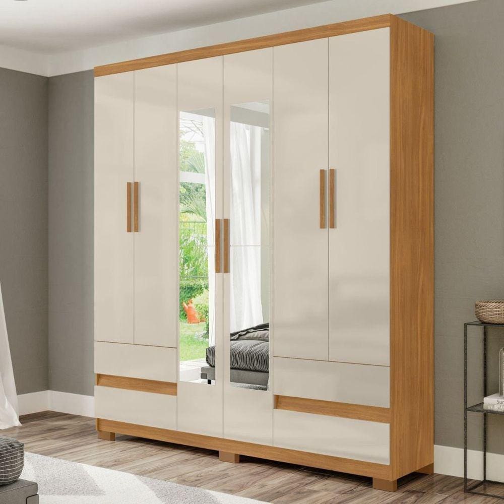 Guarda Roupa San Diego 6 Portas e 4 Gavetas com Espelhos Freijó / Avelã
