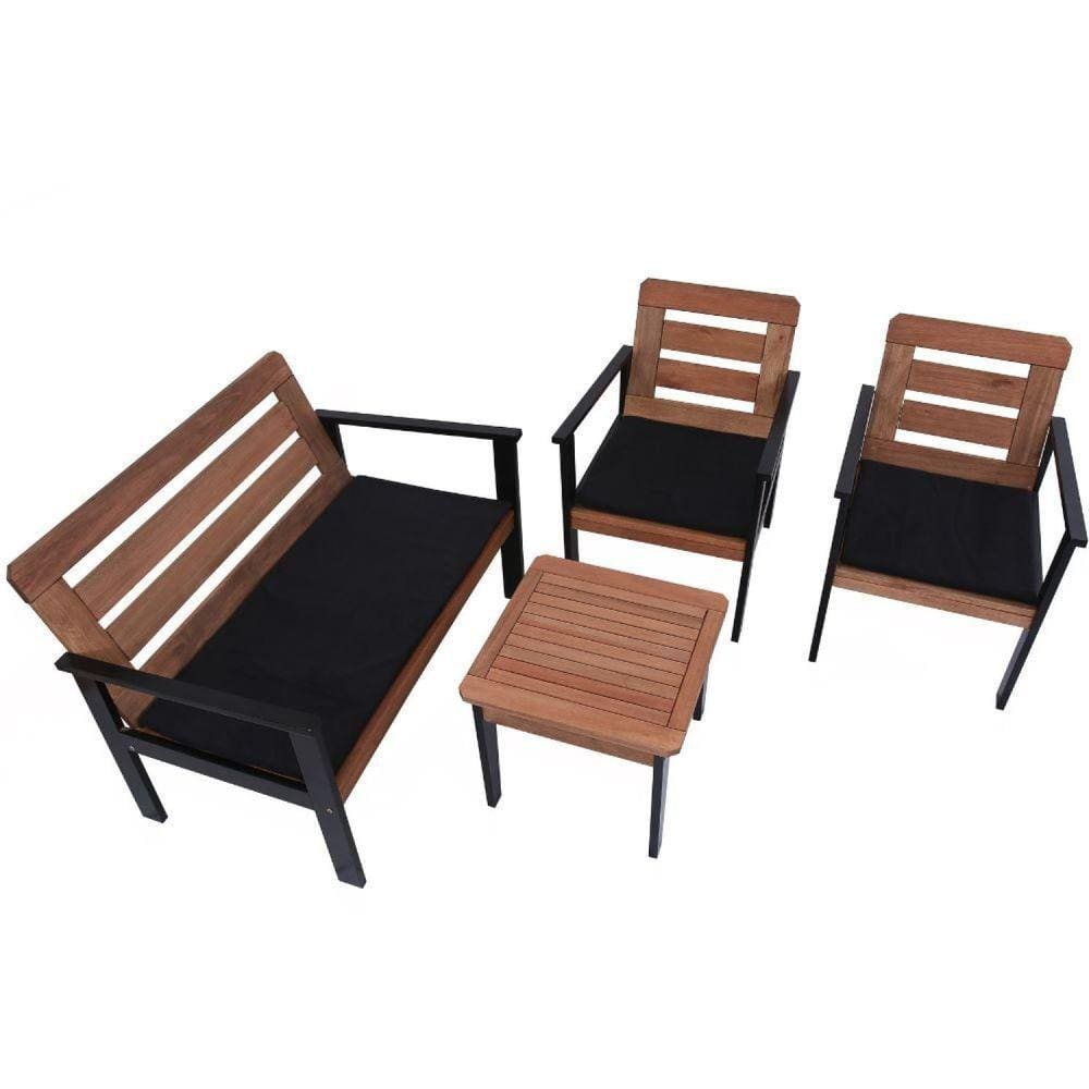 Conjunto para Jardim com 1 Sofá 2 Poltronas 1 Mesa de Centro Madeira Maciça Cairo Black Madeira