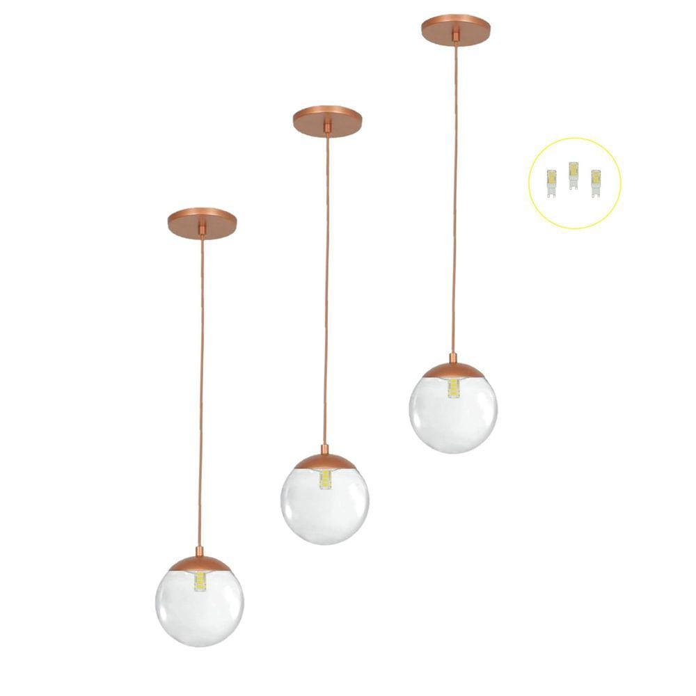 Kit 3 Pendentes Jabuticaba Cobre Bola Globo De Vidro + Led V
