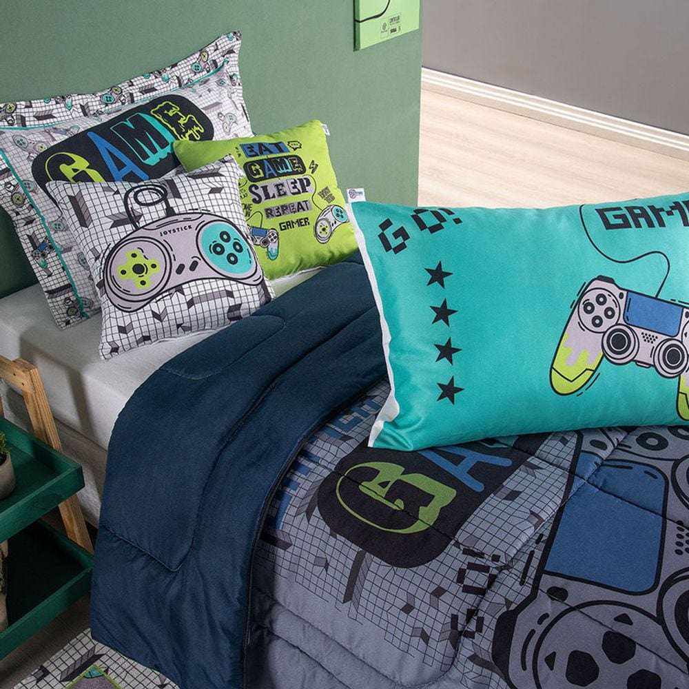 Edredom Cobre Leito Solteiro Roupa de Cama Game 05 PÇ