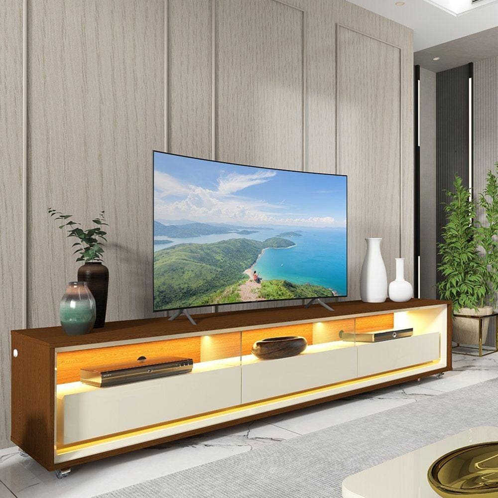 Rack para Tv até 85 Polegadas com Led com Rodízios Requinte 211cm Castanho/Off White