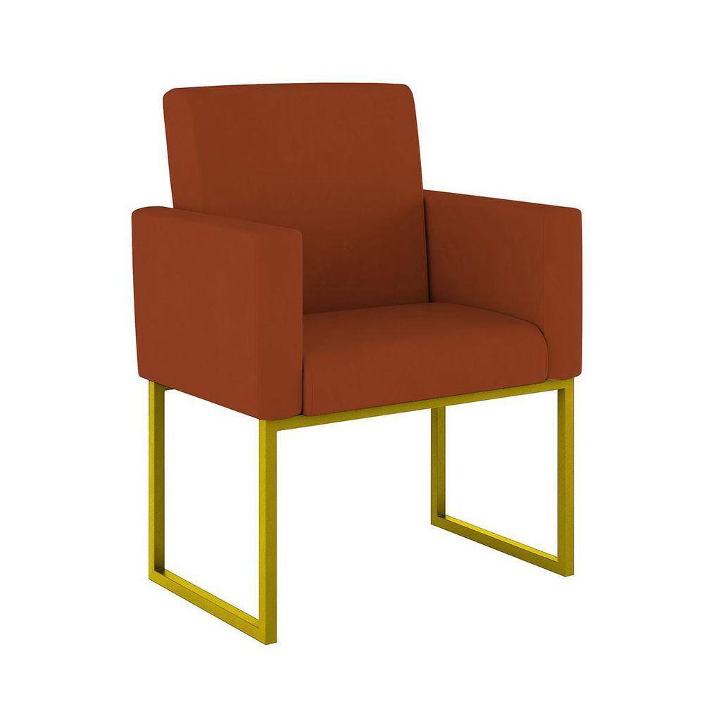 Poltrona Cadeira Decorativa Recepção Base De Ferro Dourado