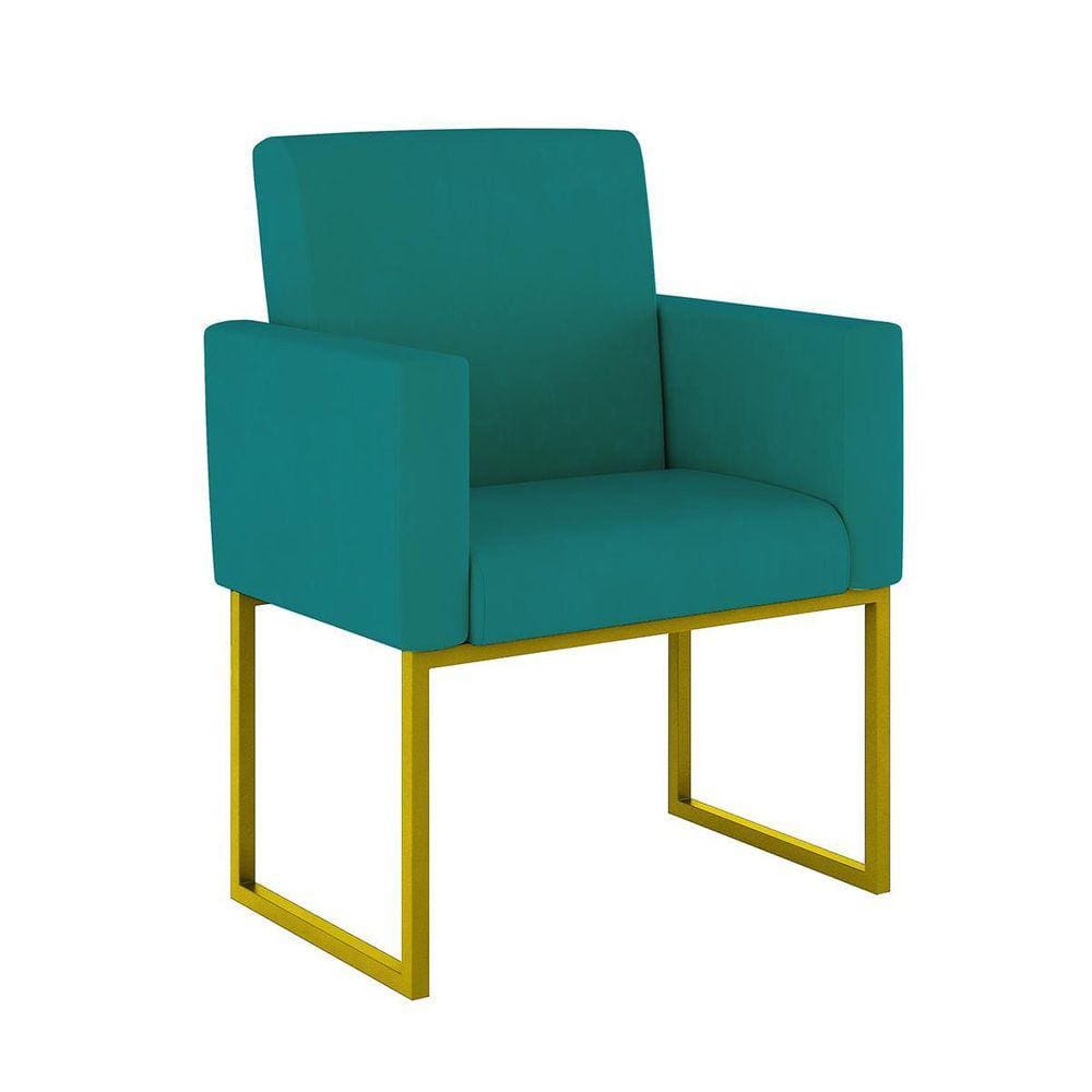 Poltrona Cadeira Decorativa Recepção Base De Ferro Dourado