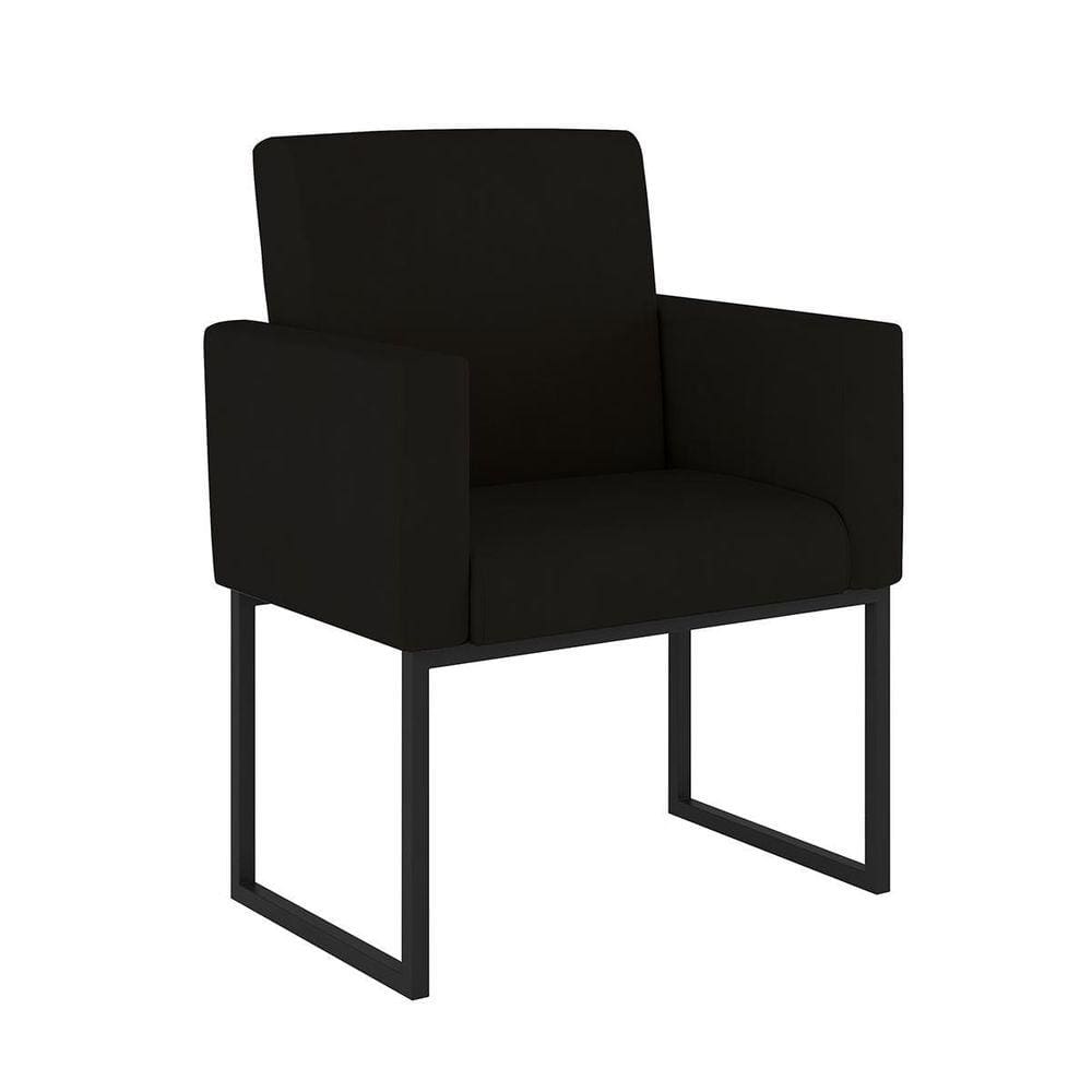 Poltrona Cadeira Decorativa Recepção Base De Ferro Preto