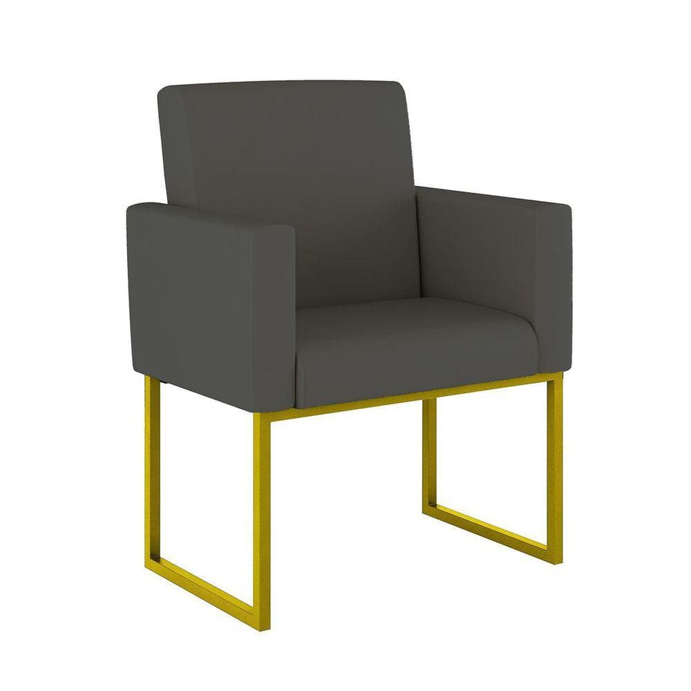 Poltrona Decorativa Sintético Recepção Base Ferro Dourado