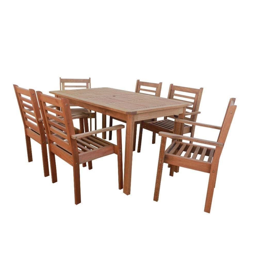 Conjunto Mesa Retangular e 6 Cadeiras Empilháveis Madeira Maciça Madeira