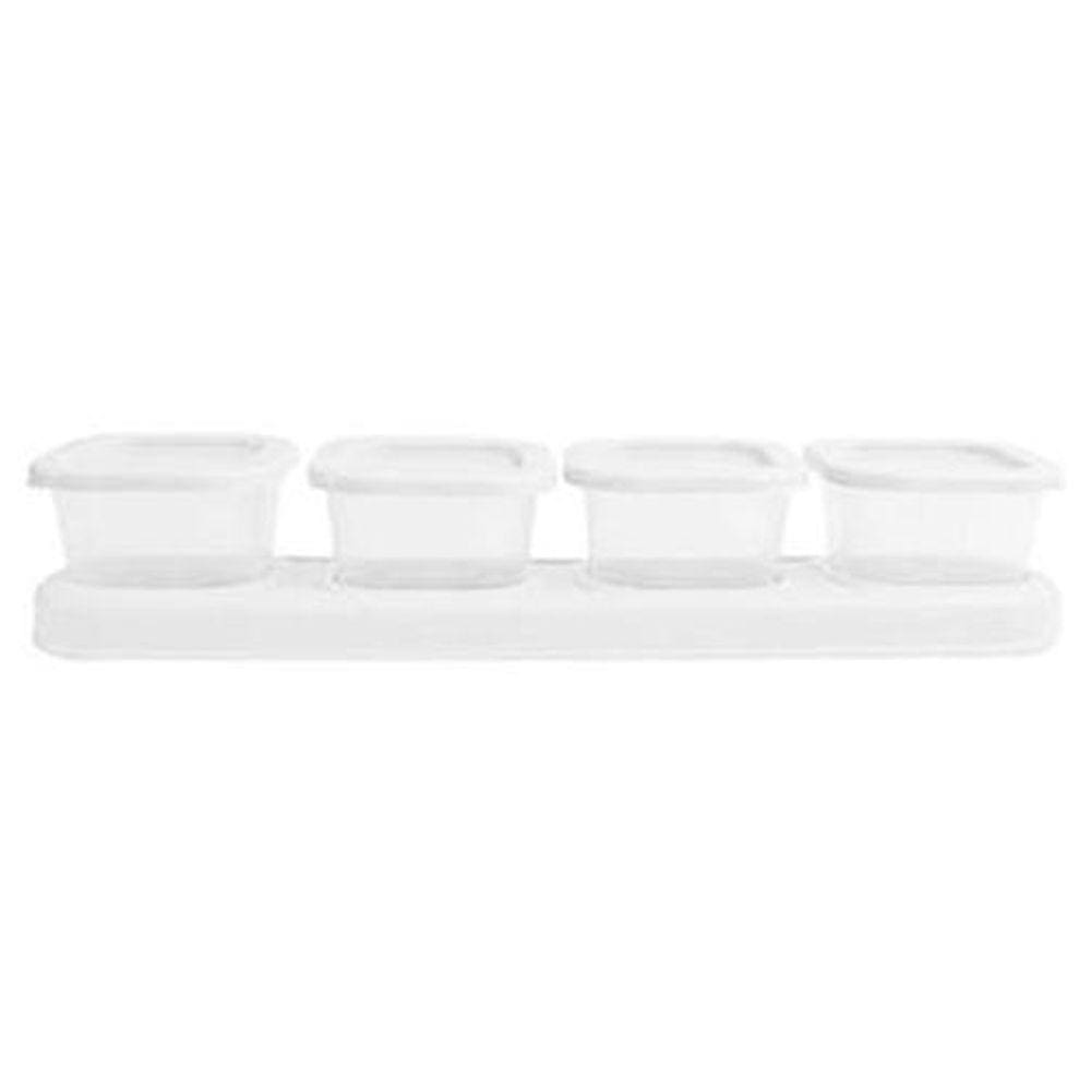 Porta Tempero Condimentos Com 4 Potes Transparente E Branco