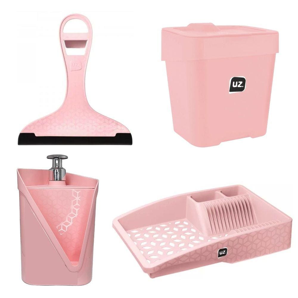 Kit 4 Utensílios Multiuso Organizadores De Cozinha Pia Rosa Moderno