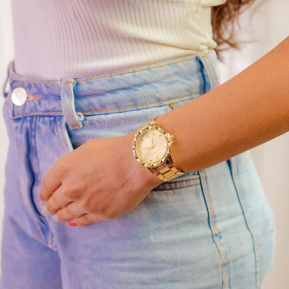Relógio Feminino Dourado Com Analógico Quartz