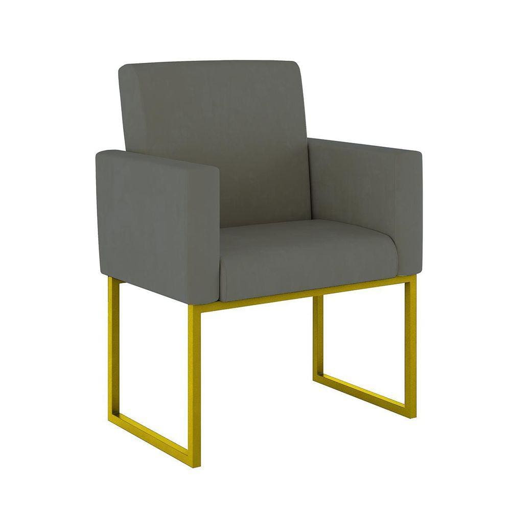 Poltrona Cadeira Decorativa Recepção Base De Ferro Dourado