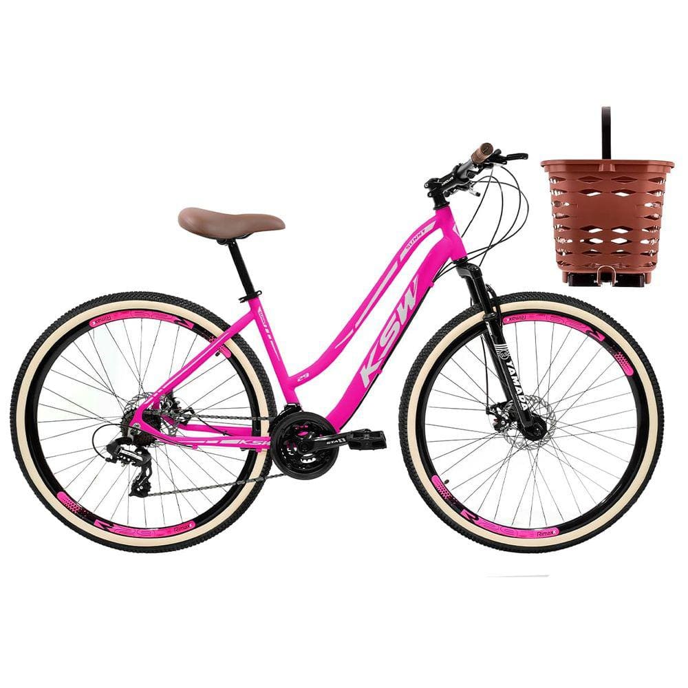 Bicicleta aro 29 Feminina KSW Retro C Cesta 21V Freio Disco