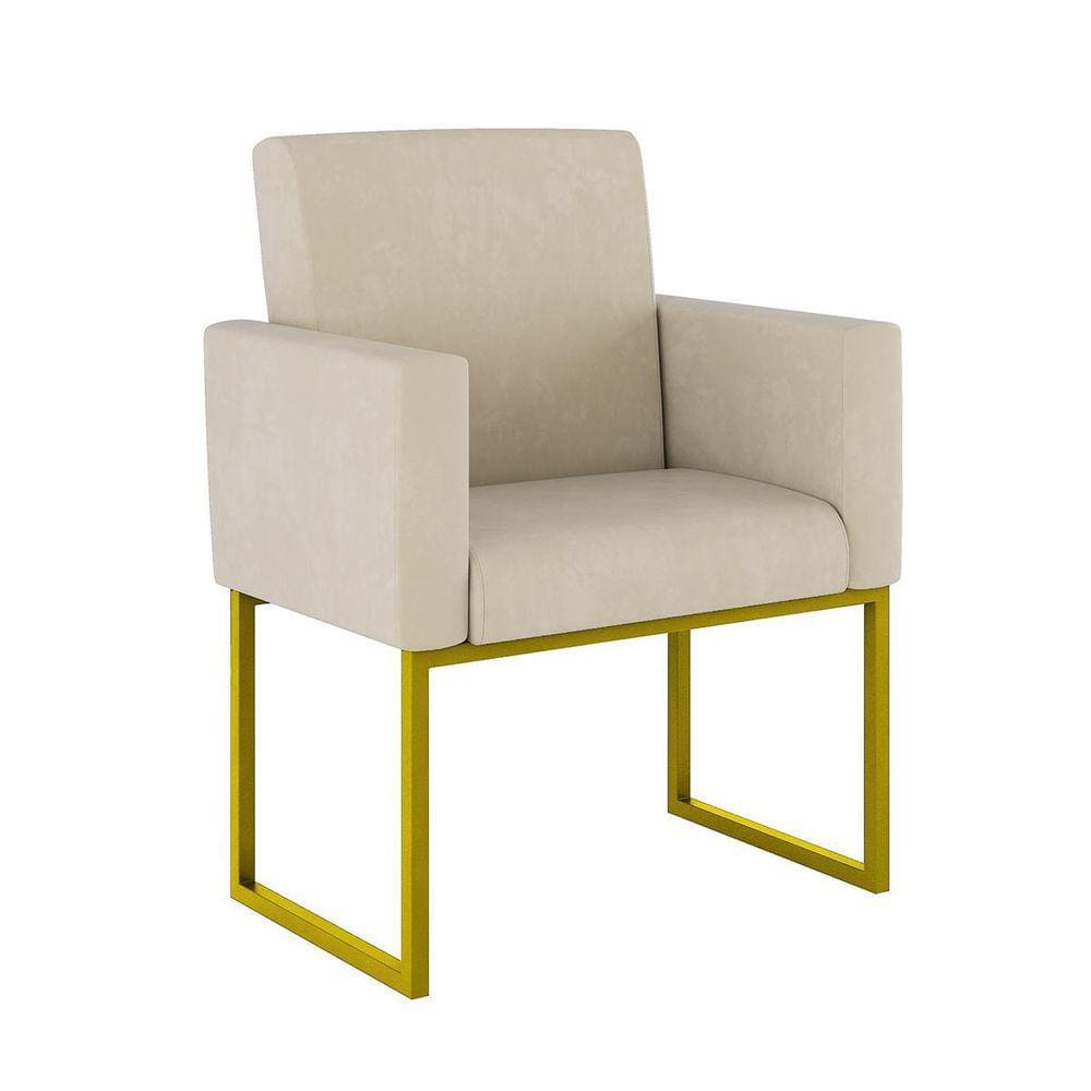 Poltrona Cadeira Decorativa Recepção Base De Ferro Dourado