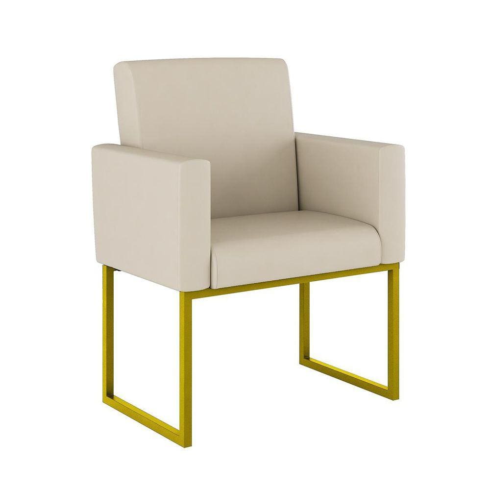 Poltrona Decorativa Sintético Recepção Base Ferro Dourado