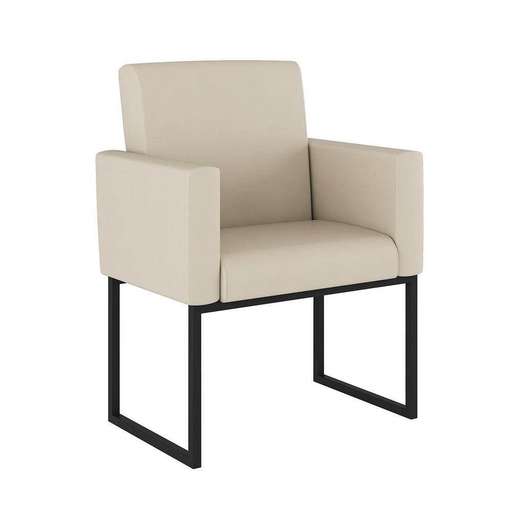 Poltrona Decorativa Sintético Recepção Base Ferro Preto
