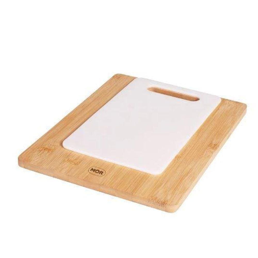 Tábua Para Corte Conjunto 2X1 Bambu E Polipropileno Branco