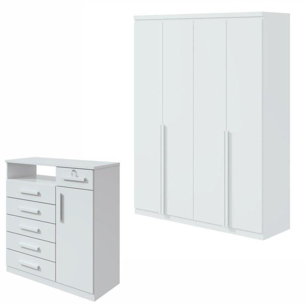 Conjunto de Guarda-Roupa Alonzo e Cômoda Da Vinci com Nicho Branco