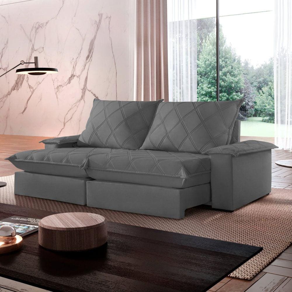 Sofá Retrátil e Reclinável com Catraca Blindada 220cm Merlot Jolie/Grafite