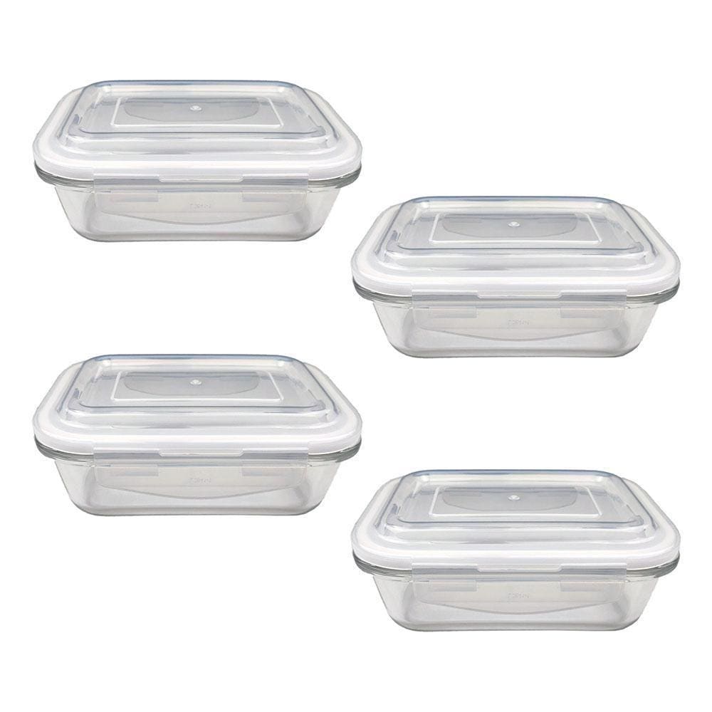 4 Potes De Vidro Com Tampa Hermética Microodas Freezer 370Ml