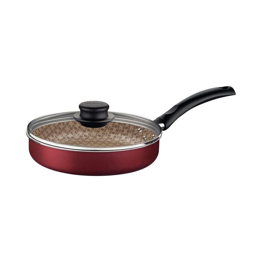 Frigideira Reta Turim Antiaderente Starflon Max Vermelho Com Tampa De Vidro 22 Cm 1,7 L
