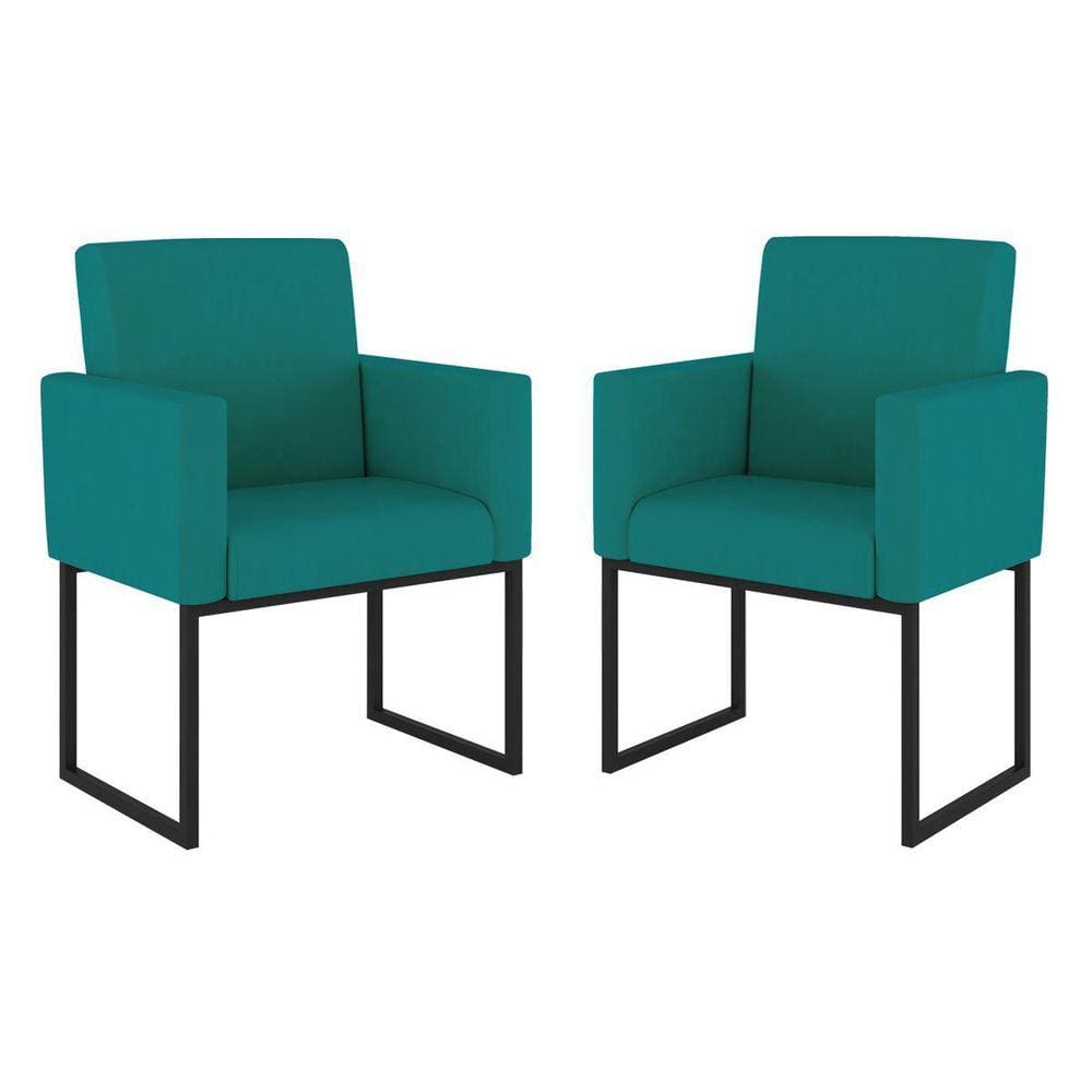 Kit 02 Cadeiras Poltrona Decorativa Sala Quarto Base Preto