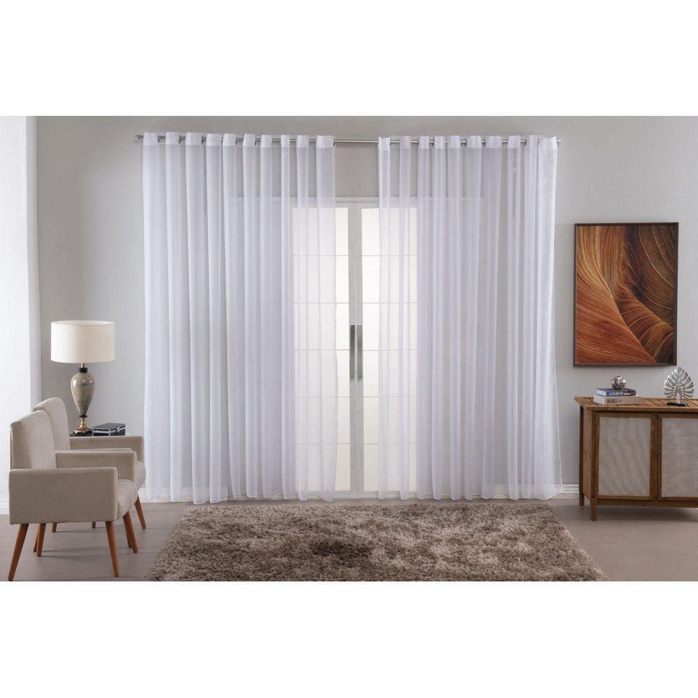 Cortina Sala Quarto Voal Liso Delicate 300X250 Transparente