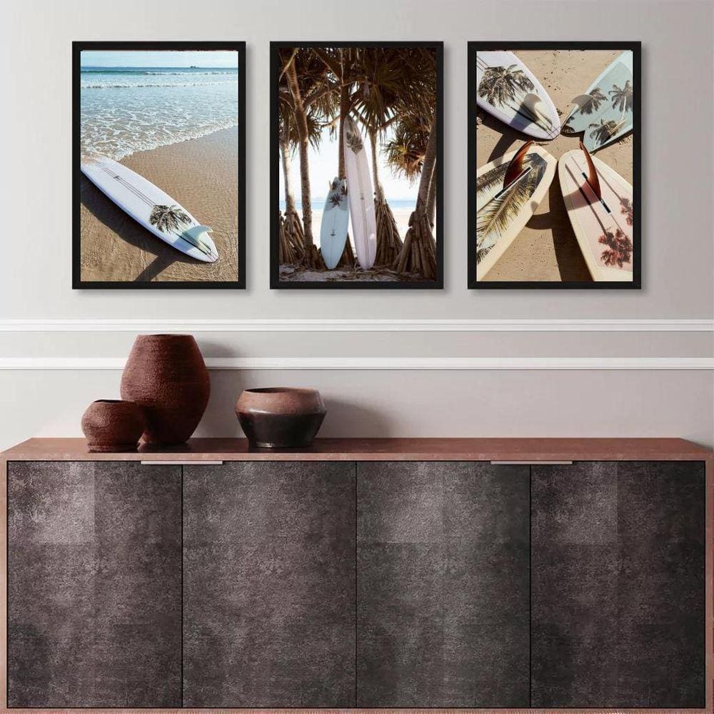 Kit 3 Quadros Coleção Praia - Pranchas Surf 33X24Cm