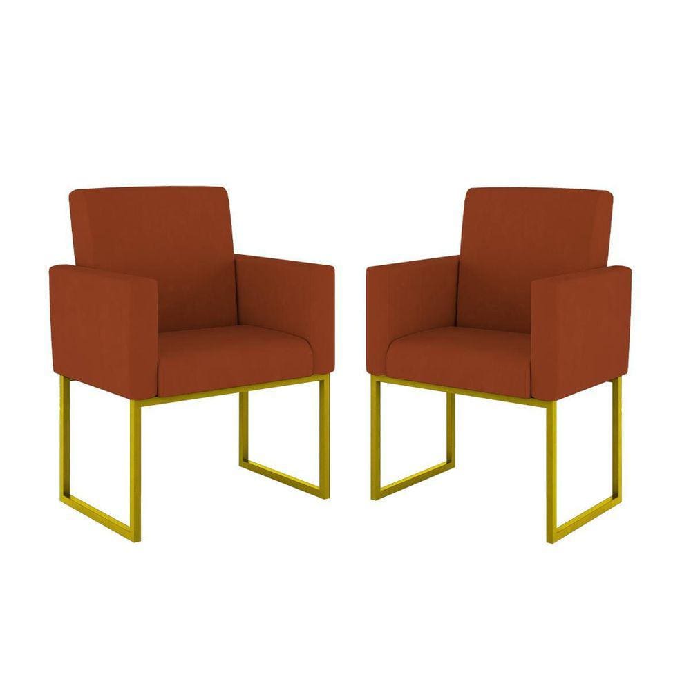 Kit 02 Cadeiras Poltrona Decorativa Sala Quarto Base Dourado