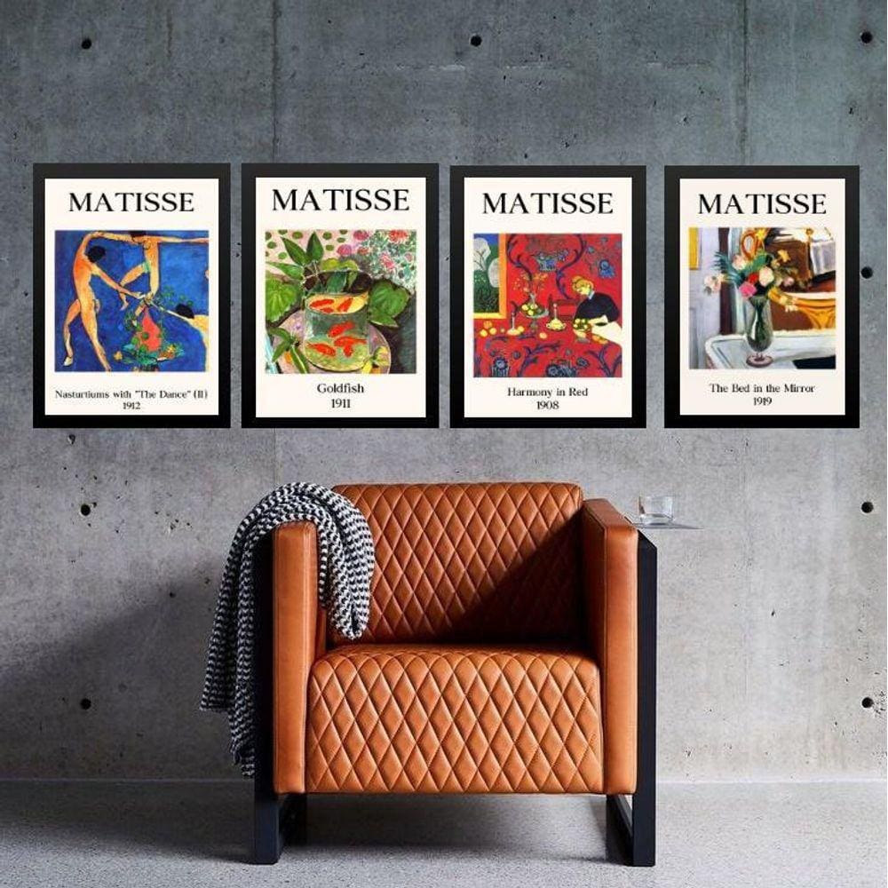 Kit 4 Quadros Vintage Posters Matisse 45X34Cm
