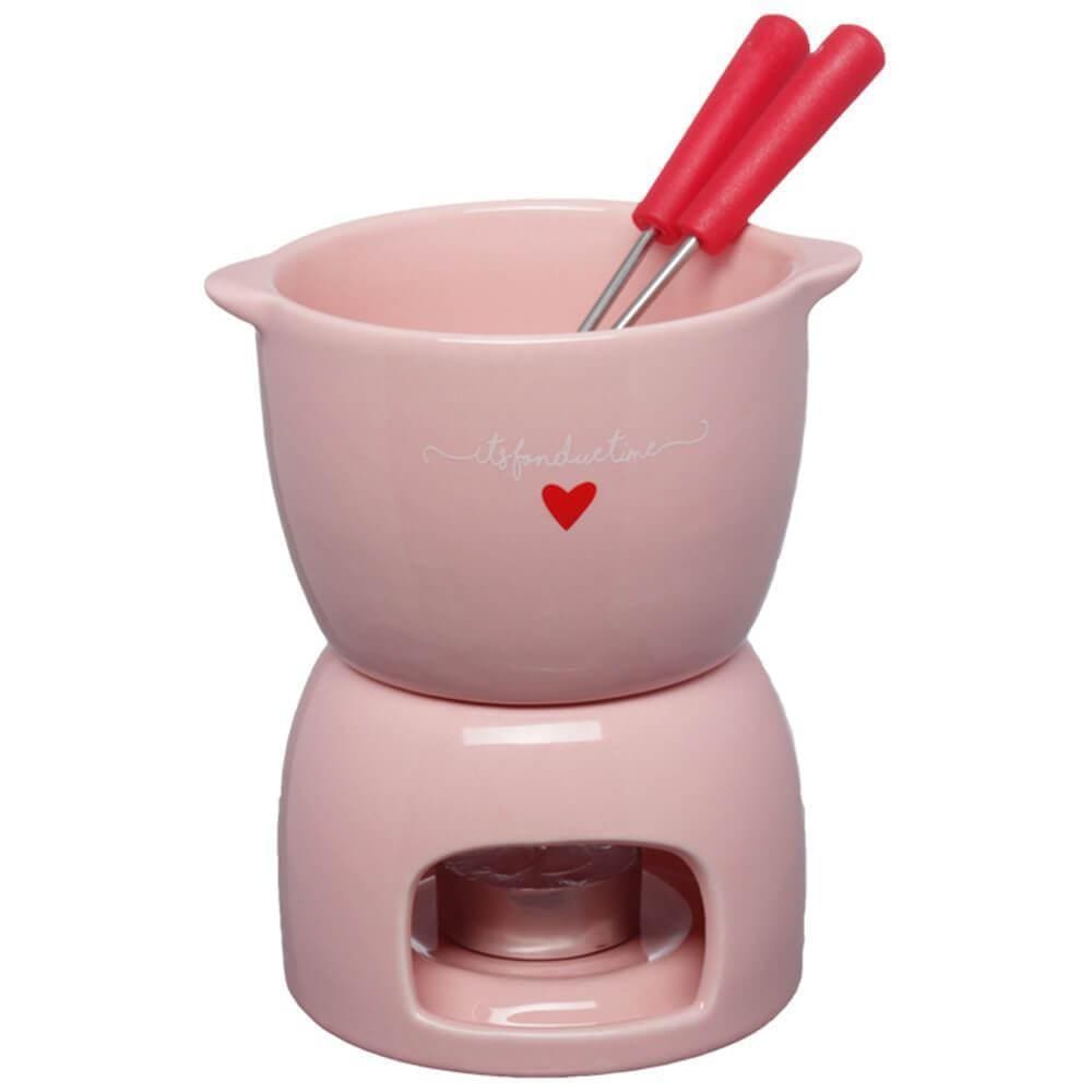 Aparelho de Fondue de Chocolate em Cerâmica 5 Peças L`Amour Rosa - Hauskraft