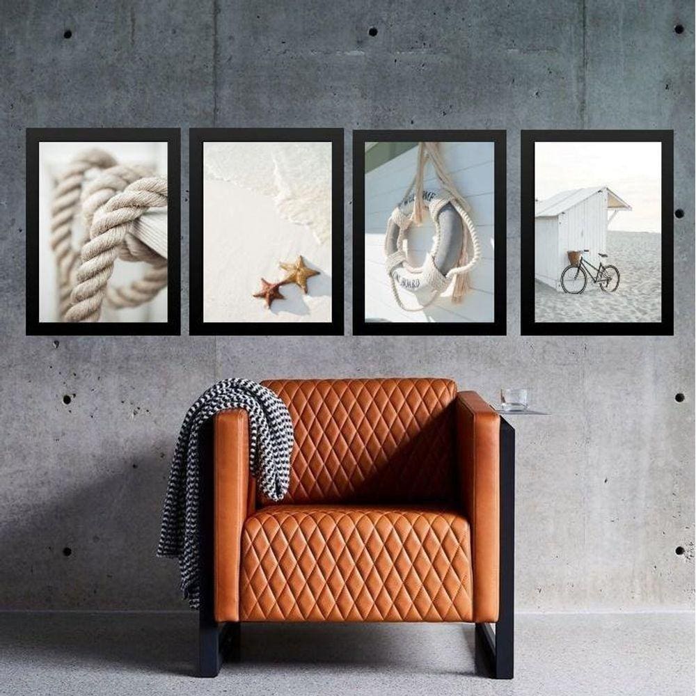 Kit 4 Quadros Coleção Praia Soft 33X24Cm