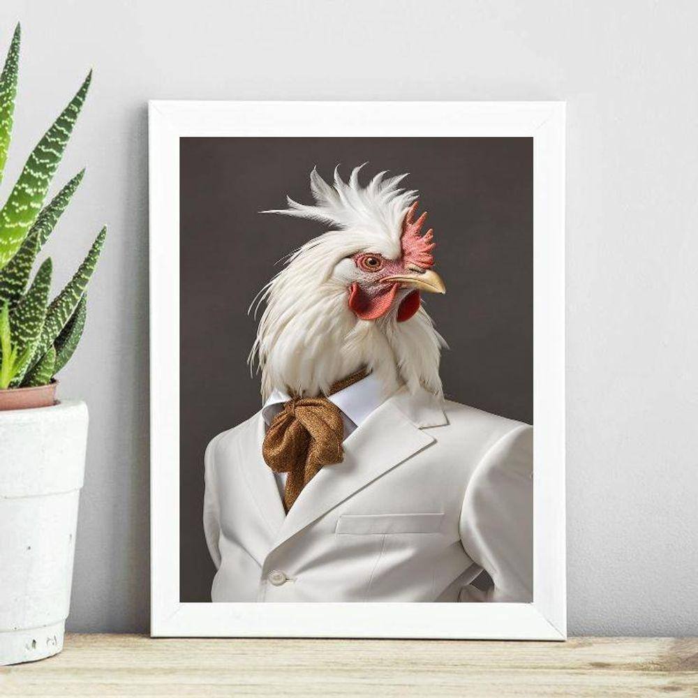 Quadro Decorativo Galo Elegante 33X24Cm - Com Vidro