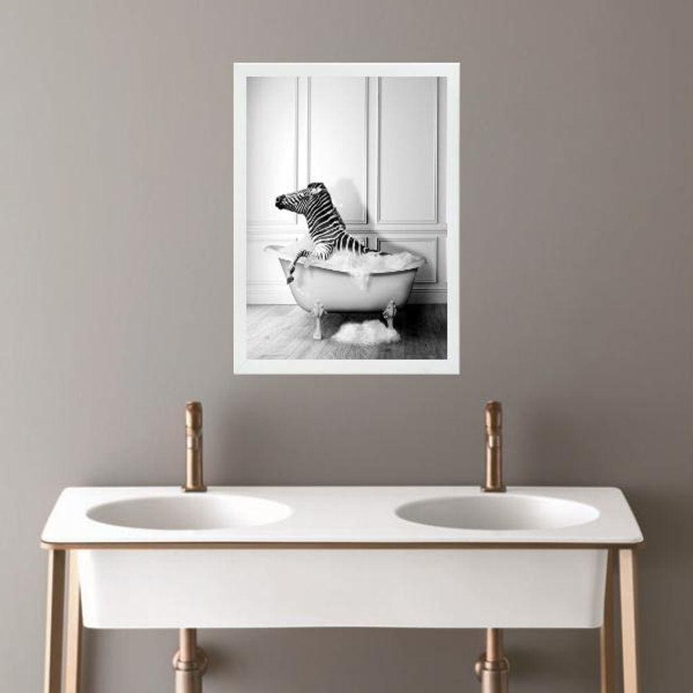 Quadro Banheiro Coleção Animais - Zebrinha 33X24Cm - Vidro