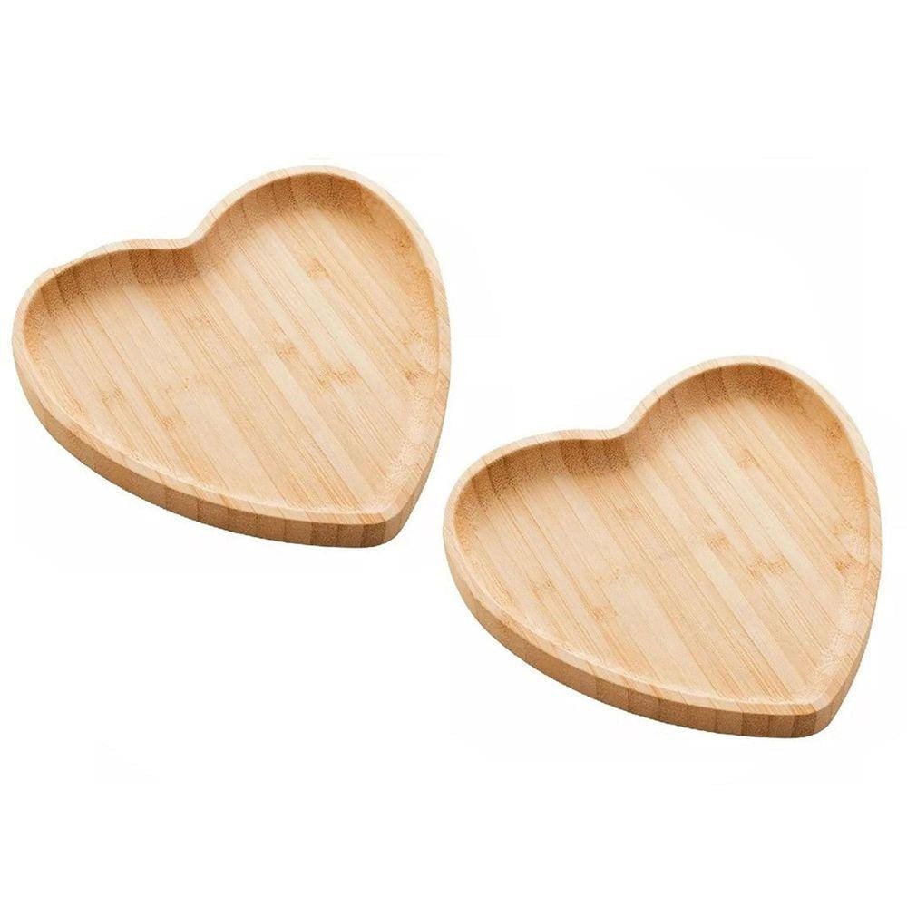 Kit 2 Bandejas De Bambu Travessa Coração Heart