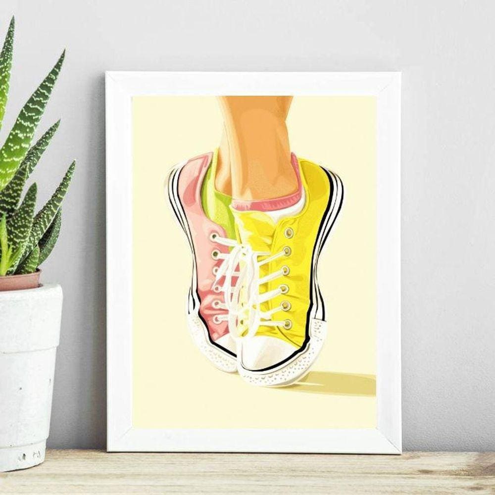 Quadro Bailarina Moderna - Tênis 33X24Cm - Com Vidro