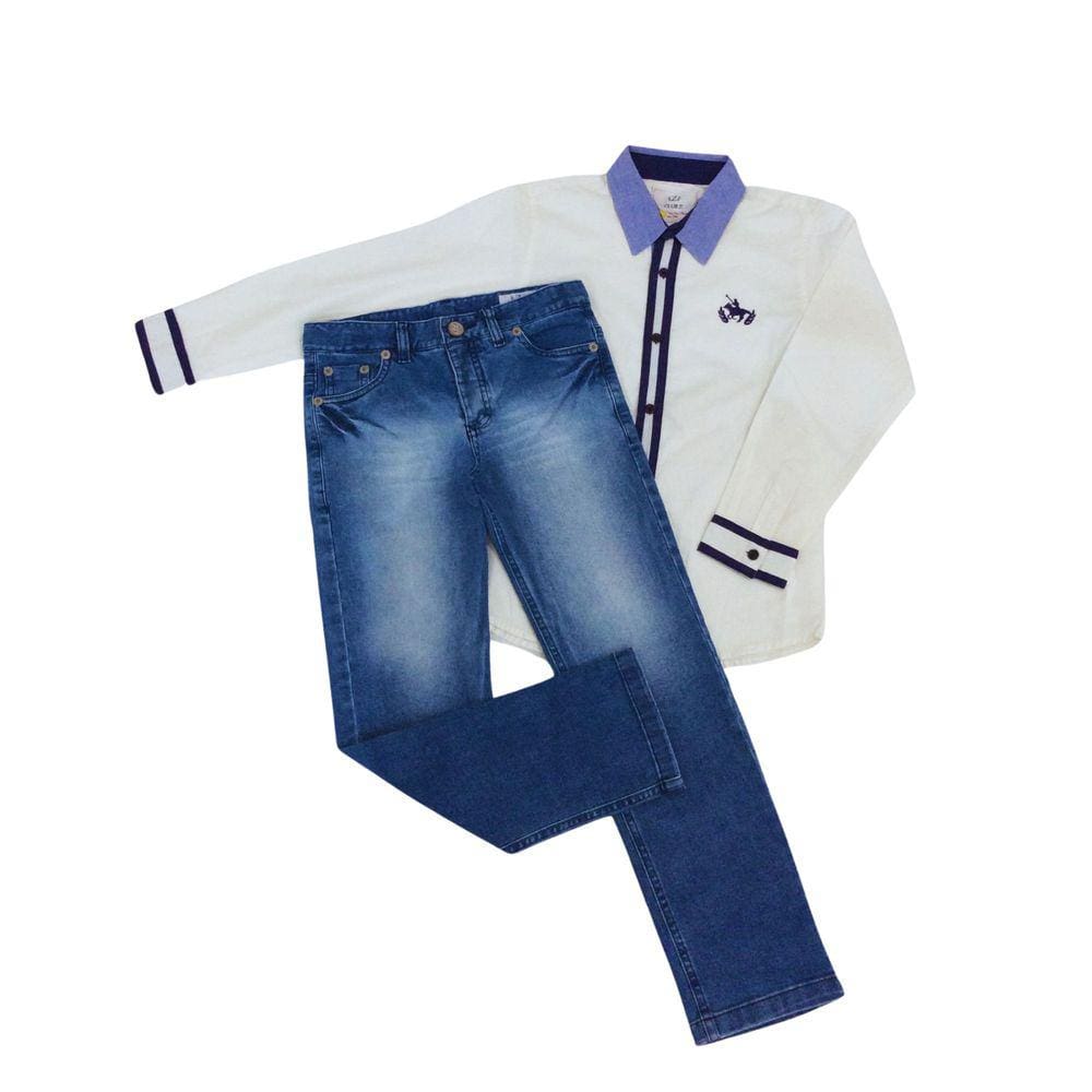 Conjunto Infantil festa masculino Zemar jeans+off+azul