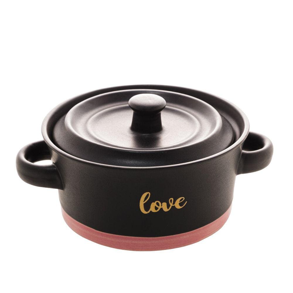 Mini Caçarola de Cerâmica Love Preto Matt/Rosa 13cm x 6cm B