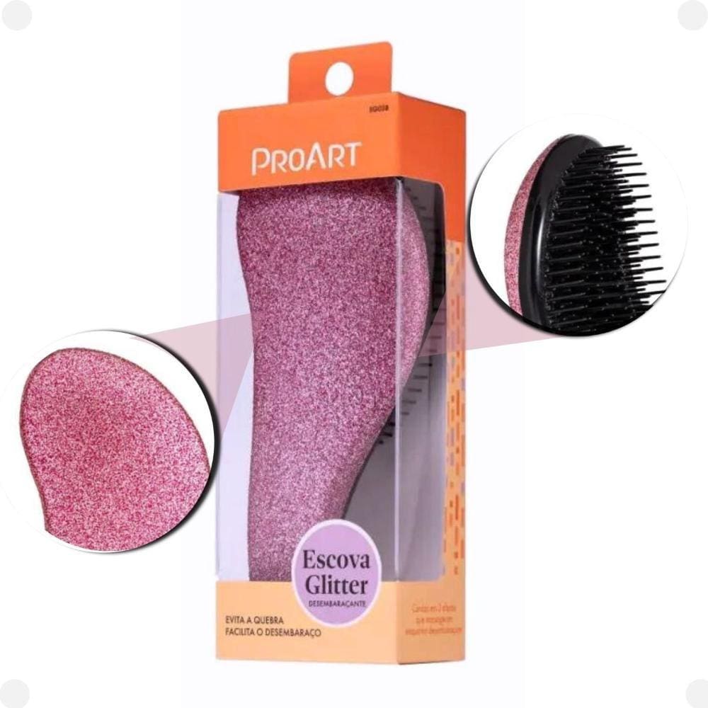 Escova Desembaraçante Proart Rosa Glitter Eg02b
