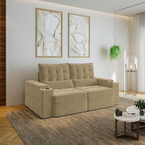 Sofá Retrátil e Reclinável com Porta Copos e Usb 3 Lugares 200cm Embaúba Extra Cabecasa Madeiramadei Palha Diamante