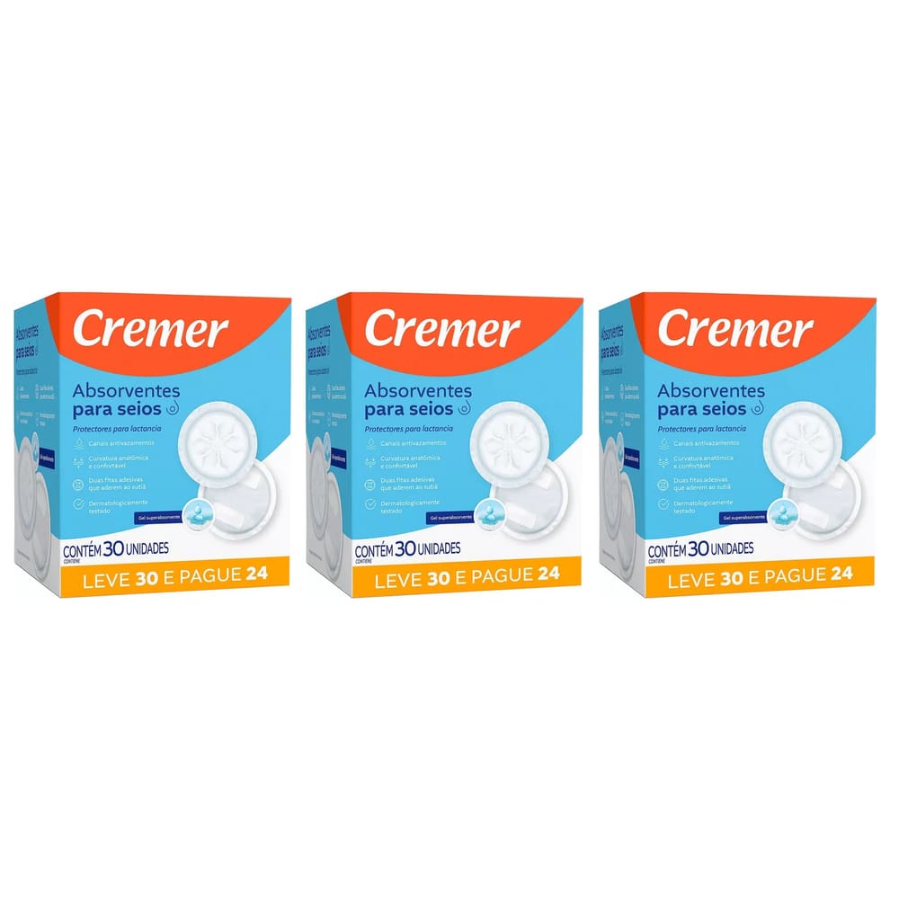 Kit 3 Cxs Absorvente P/seios Cremer Super Confort C/30