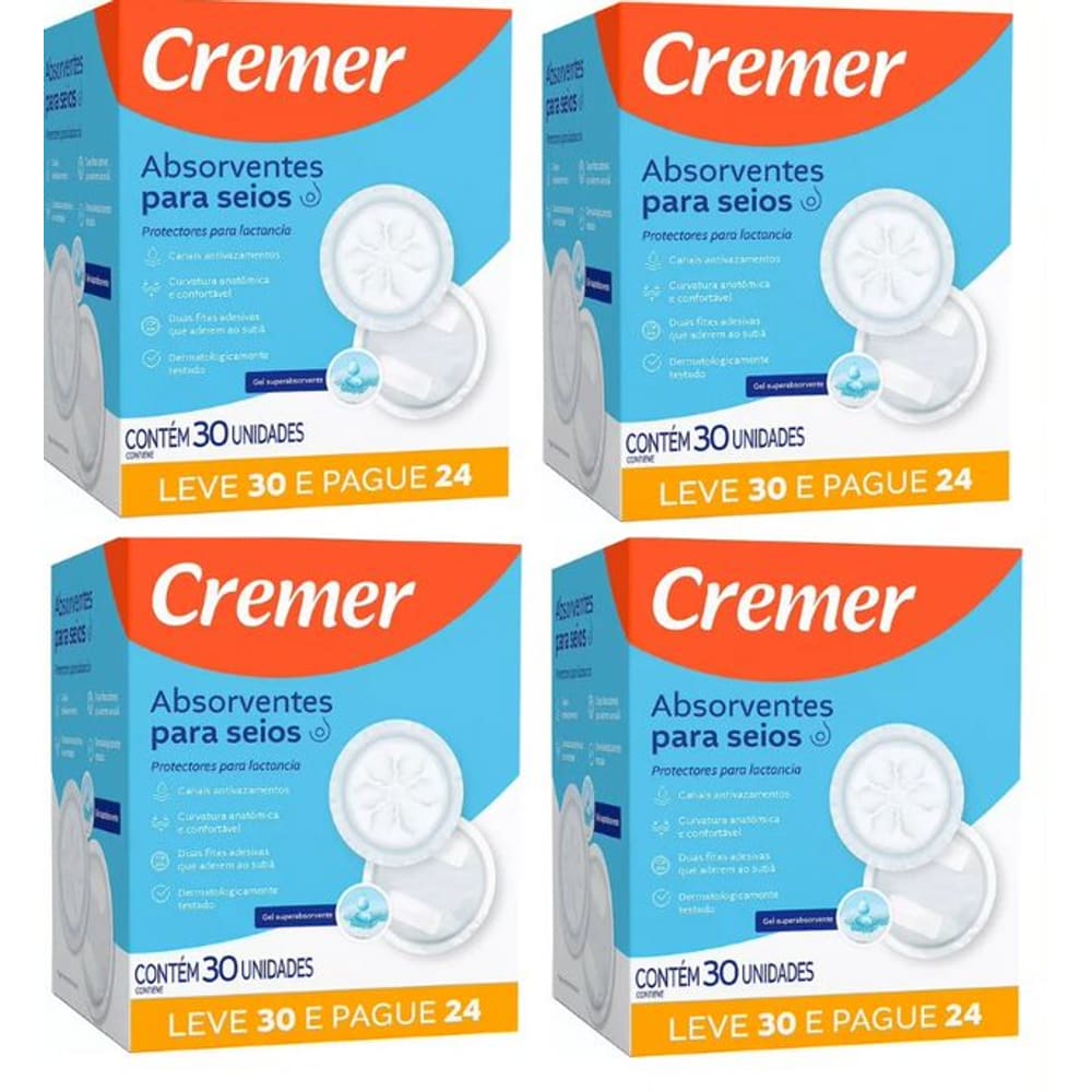 Kit 4 Cxs Absorvente P/seios Cremer Super Confort C/30