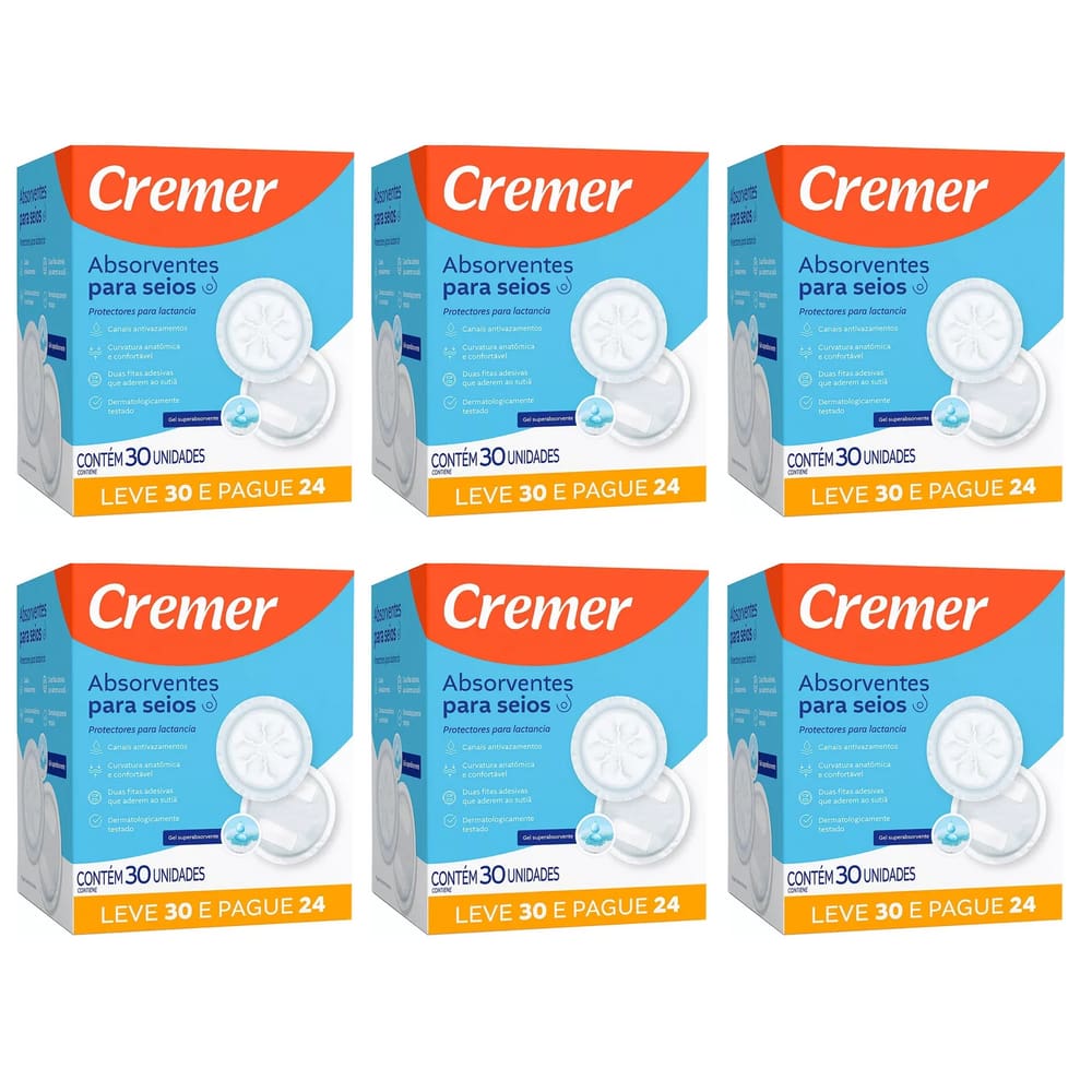 Kit 6 Cxs Absorvente P/seios Cremer Super Confort C/30