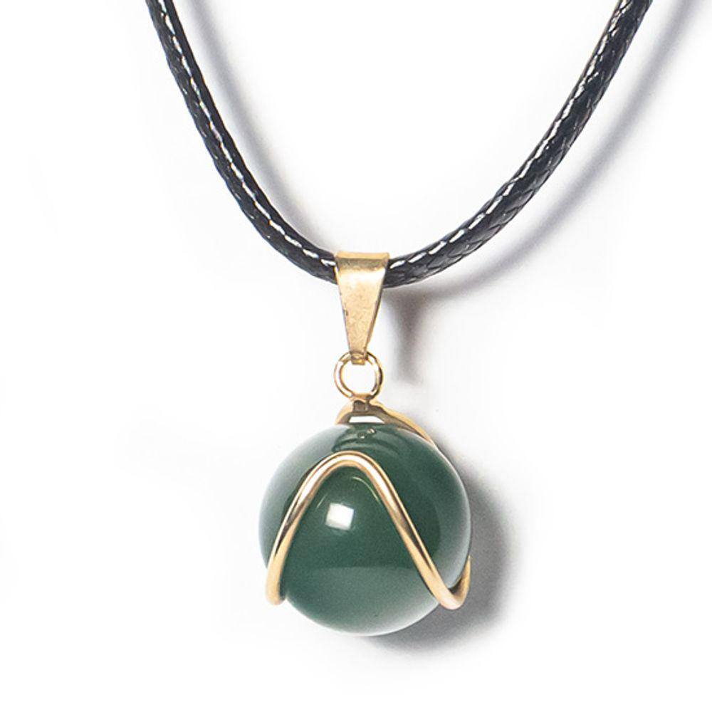 Colar Bolinha Agata Verde Envolto Pedra Montagem Dourada