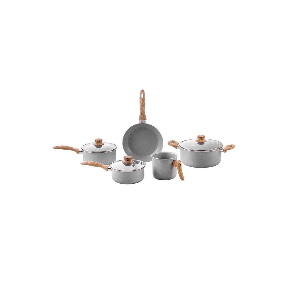 Jogo Conjunto de Panelas Brinox Antiaderente Ceramic Life 5 Peças Easy Gris