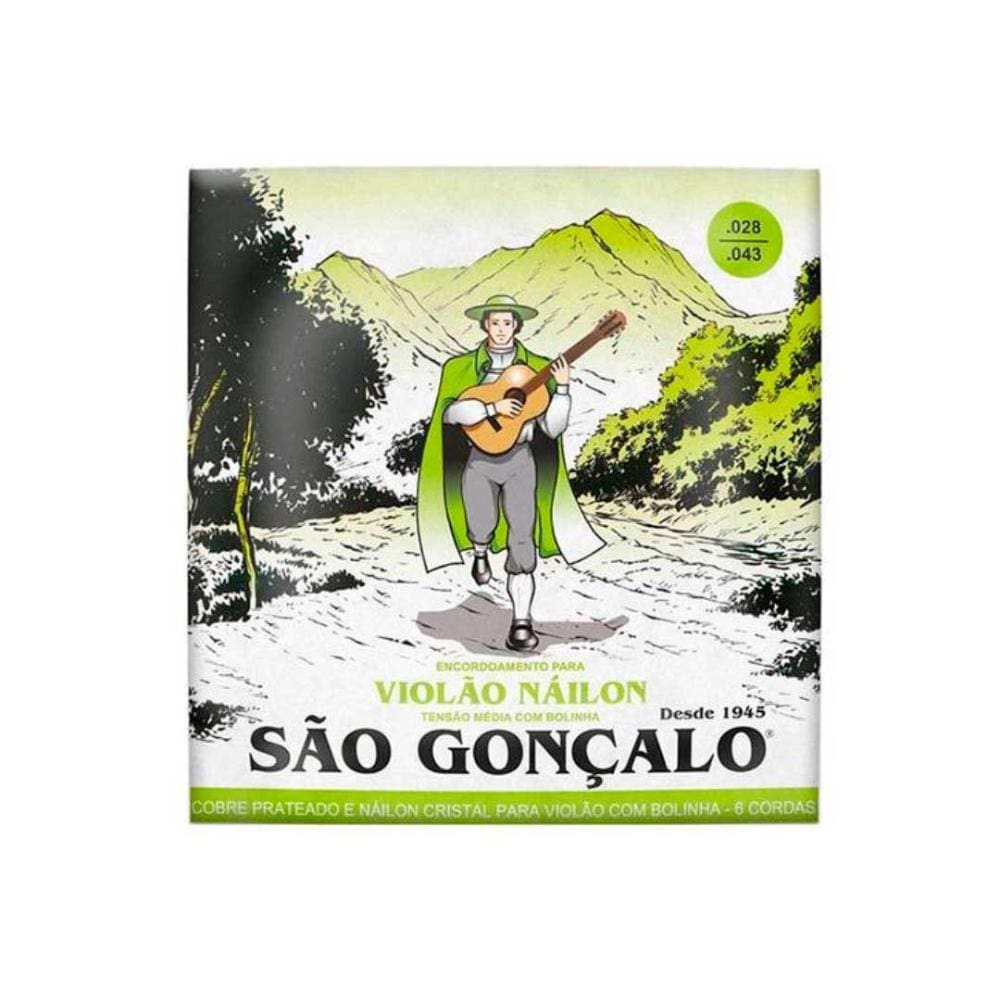 Jogo De Cordas P/violão Nylon Cristal Com Bolinha 0.028 - 0.043 Tensão Média São Gonçalo [F108]