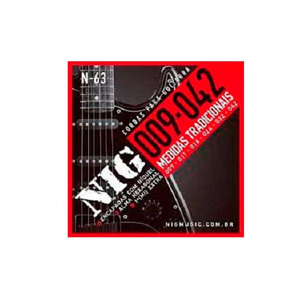 Encordoamento Guitarra. 009/.042 Tradicional - 1ª Mi Extra + Palheta Nig - N63 [F108]