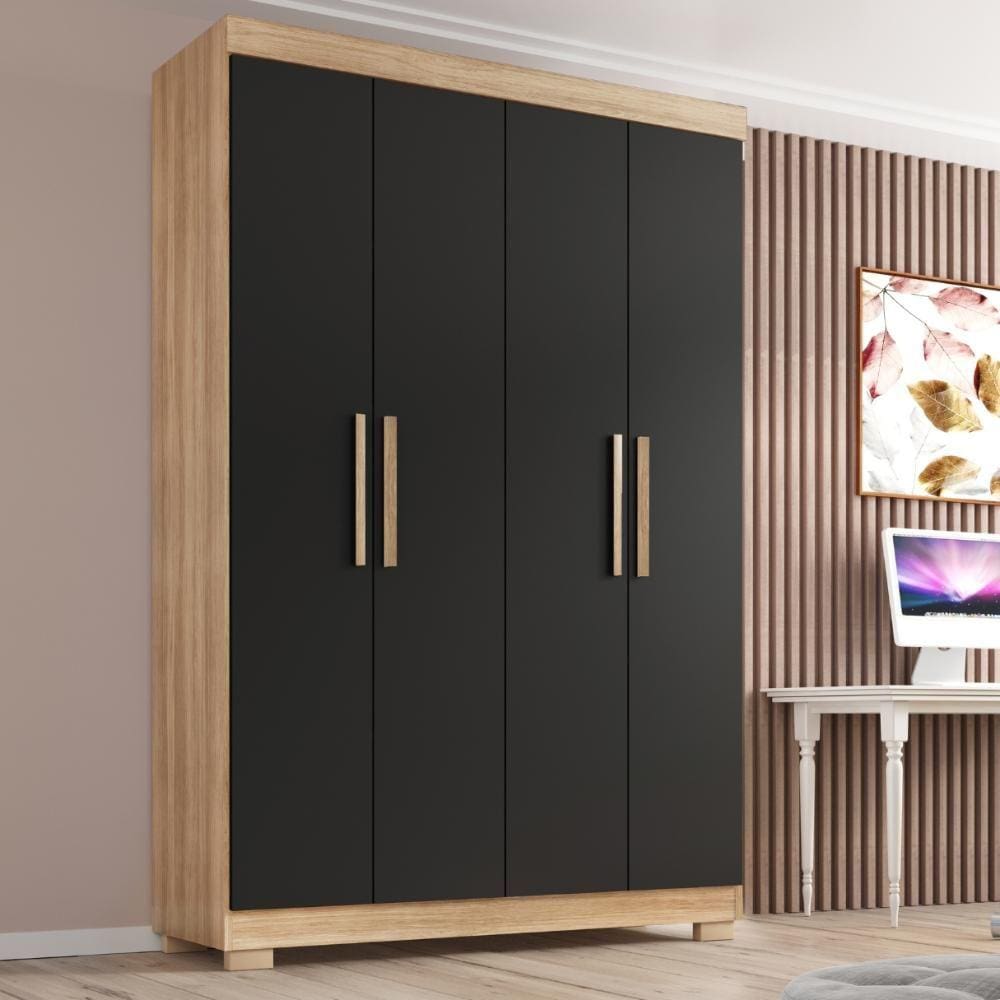 Guarda Roupa Solteiro Lisboa 4 Portas 2 Gav  Com Pés