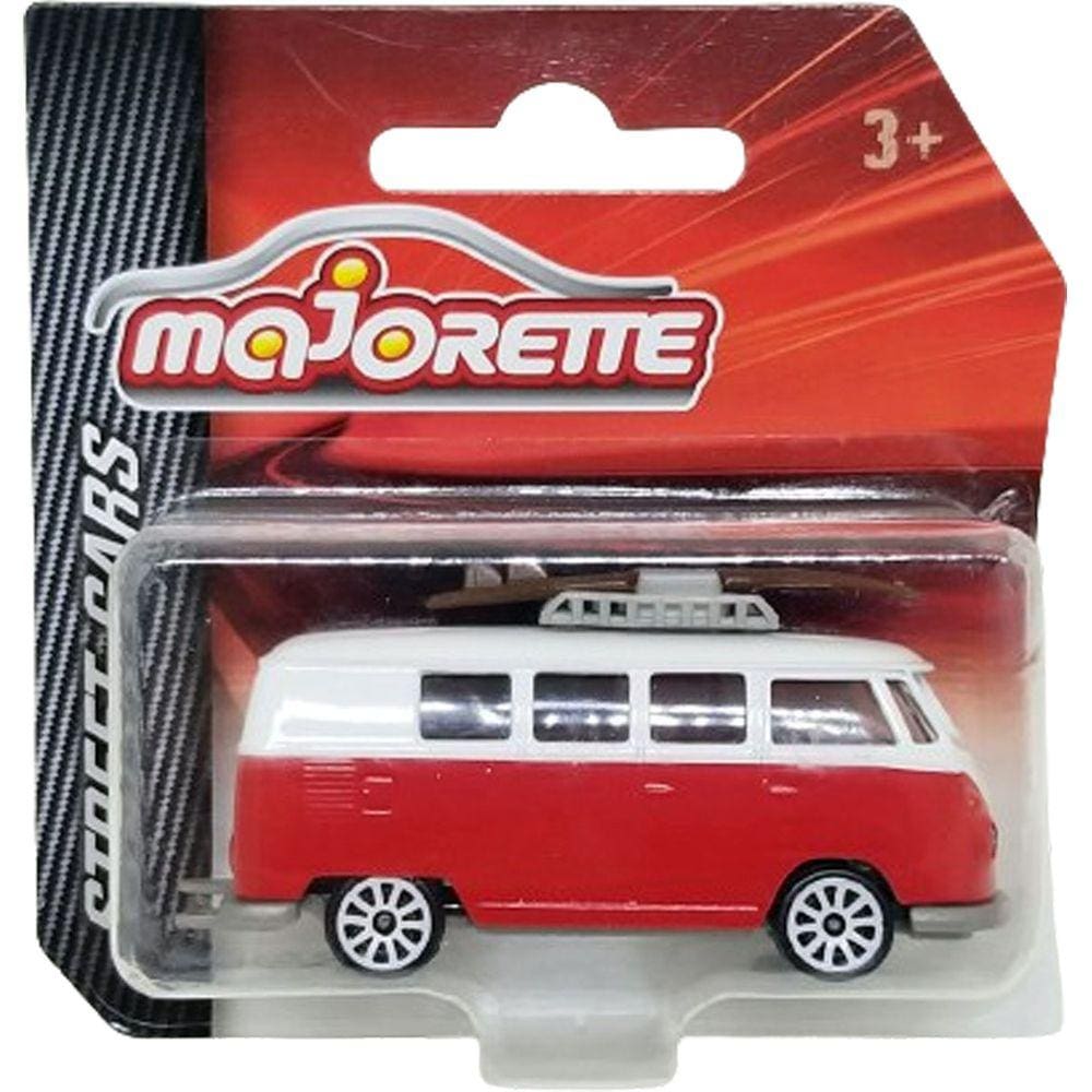 Miniatura Majorette Street Cars Kombi c/ Prancha de Surf 1/64 Metal Vermelha e Branca