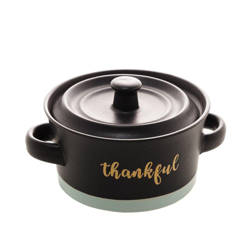Mini Caçarola de Cerâmica Thankful Preto Matt/Azul 13cm X 6c
