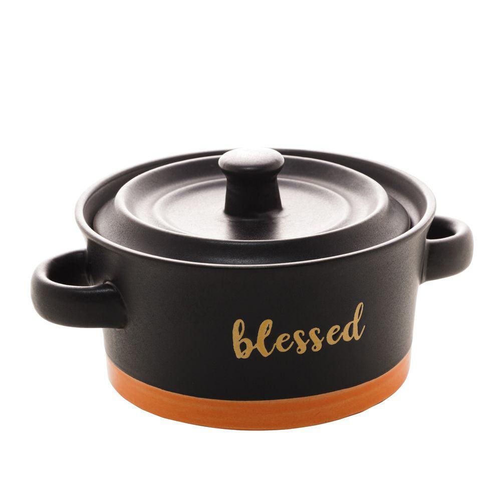 Mini Caçarola de Cerâmica Blessed Preto Matt/Laranja 13cm x
