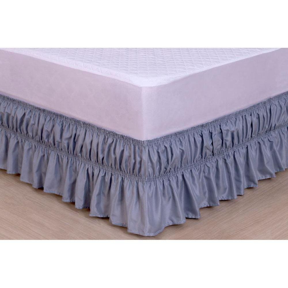 Saia Para Cama Box Colchobox Elasticada Ajustavel Queen Ou King Size Cinza [F101]